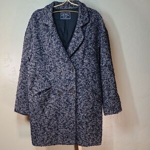 Lucky Brand Black Dark Blue White Herringbone Blazer Style Textured Jacket
